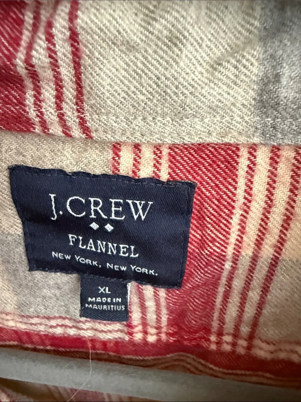 J. Crew Red, Gray & Cream Plaid Flannel Shirt